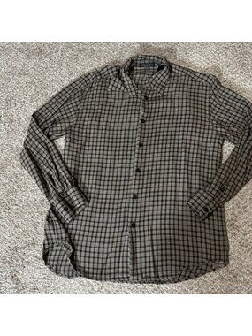 MONDO di MARCO Shirt Men's L 52 Plaid Button Down Long Sleeve Brown Black Rayon